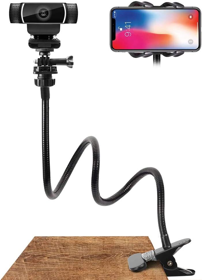 GOTOTOP 1/4 Inch 360 Cell Phone Stand Webcam Stand Phone Holder with Universal Screws Flexible Arm Desk Bed Gooseneck