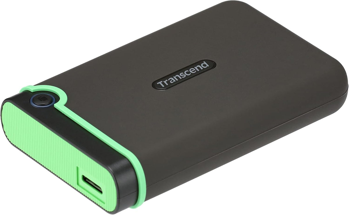 Transcend 4TB SJ25M3, USB 3.1 Portable Hard Drive Rugged, Anti-Shock Resistant, Compact and Lightweight with Lightning-Fast Speeds, One Touch Backup Button, Iron Grey - TS4TSJ25M3S