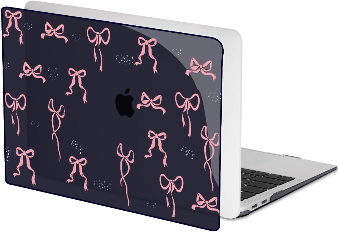 for MacBook Air 13 inch Case 2021 2020 2019 2018 Release M1 A2337 A2179 A1932, Pritned Pattern Plastic Hard Case Cover for MacBook Air 13 M1 with Retina Display Touch ID, Pink Bowknot Black