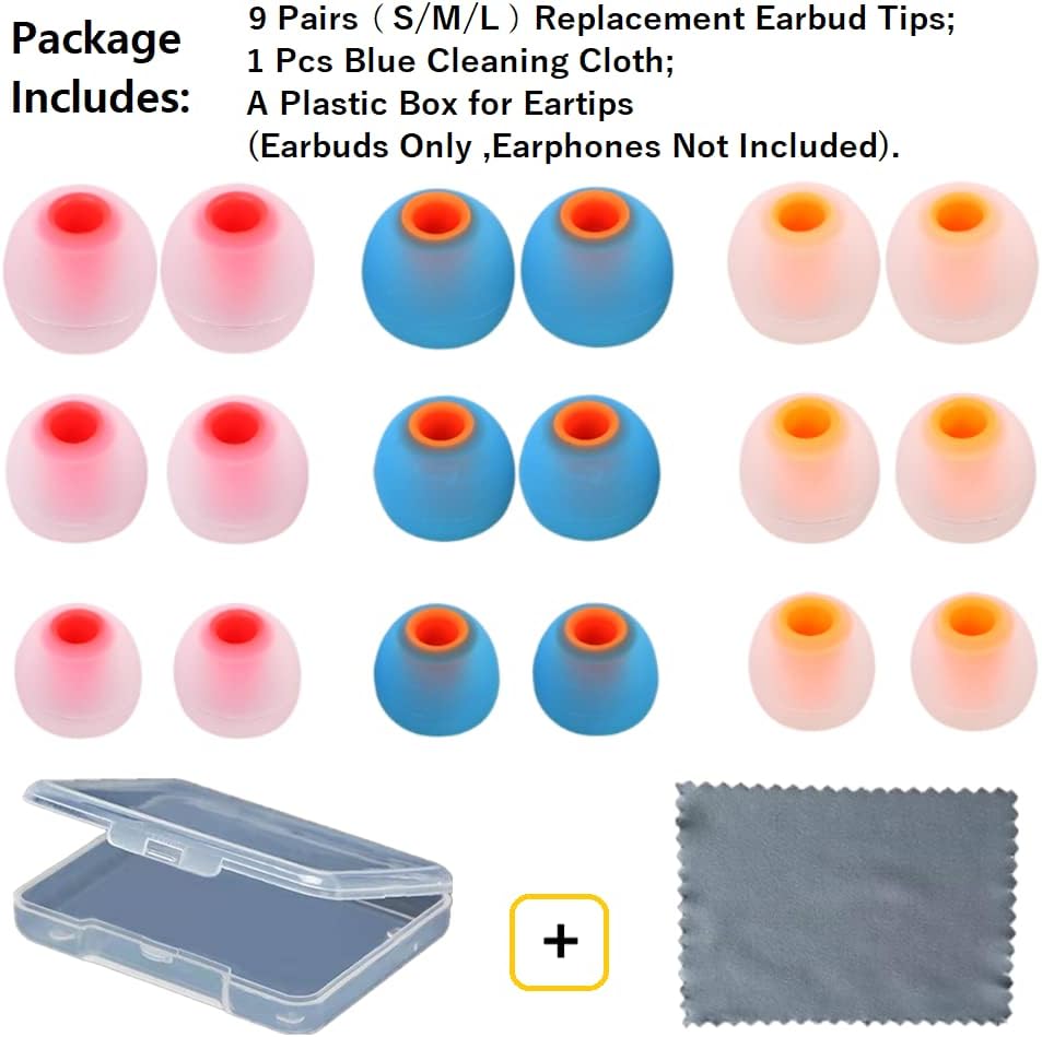 Earbuds Replacement Tips Silicone Earbud Tips Ear Gels Fit for Inner Hole from 3.8mm - 5.1mm Earphones 9 Pairs S/M/L