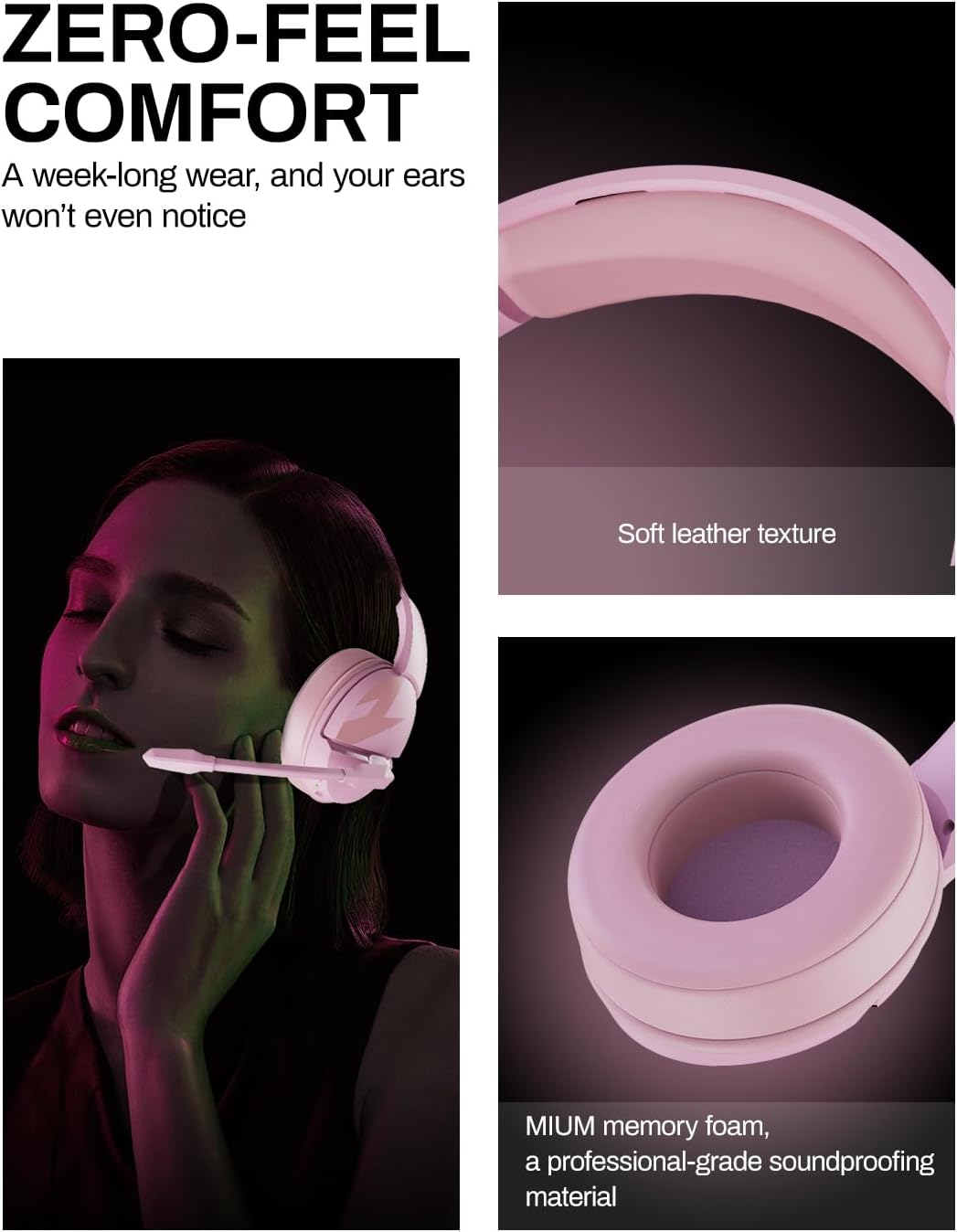 acer Wireless Gaming Headset, PS5 Headset with 2.4GHz for Ps5, Ps4, PC, Switch, Bluetooth 5.3 + 100Hrs Gaming Headphones with Noise Canceling Mic for Laptop, Mobile, Mac, 50mm Drivers (Pink)