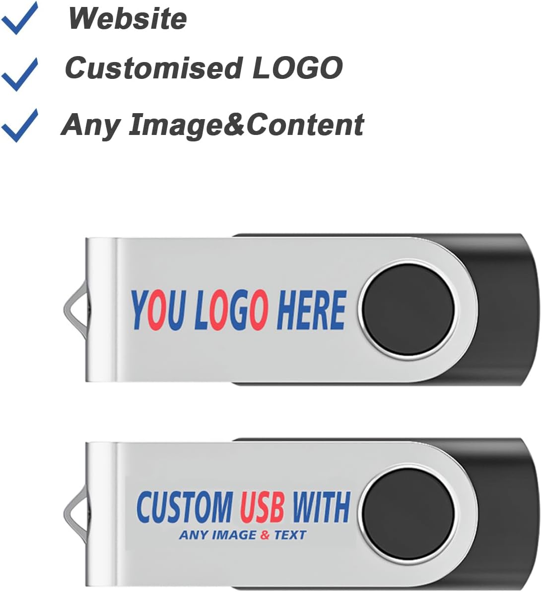 Personalized Flash Drives 2GB, Wooolken Customizable USB 2.0 Thumb Drives 10/20/50/100 Pack, Logo Memory Stick Custom Flash Drive Engraved Logo (Mixcolors)