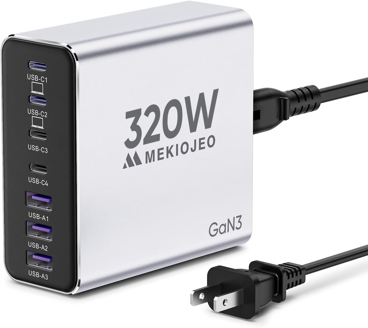 Aluminum Alloy USB C Charger GaN Fast USB C Charging Station 7 Ports 65W Laptop Charger for MacBook Pro/Air/iPad Pro/iPhone (Silver-4C3A)