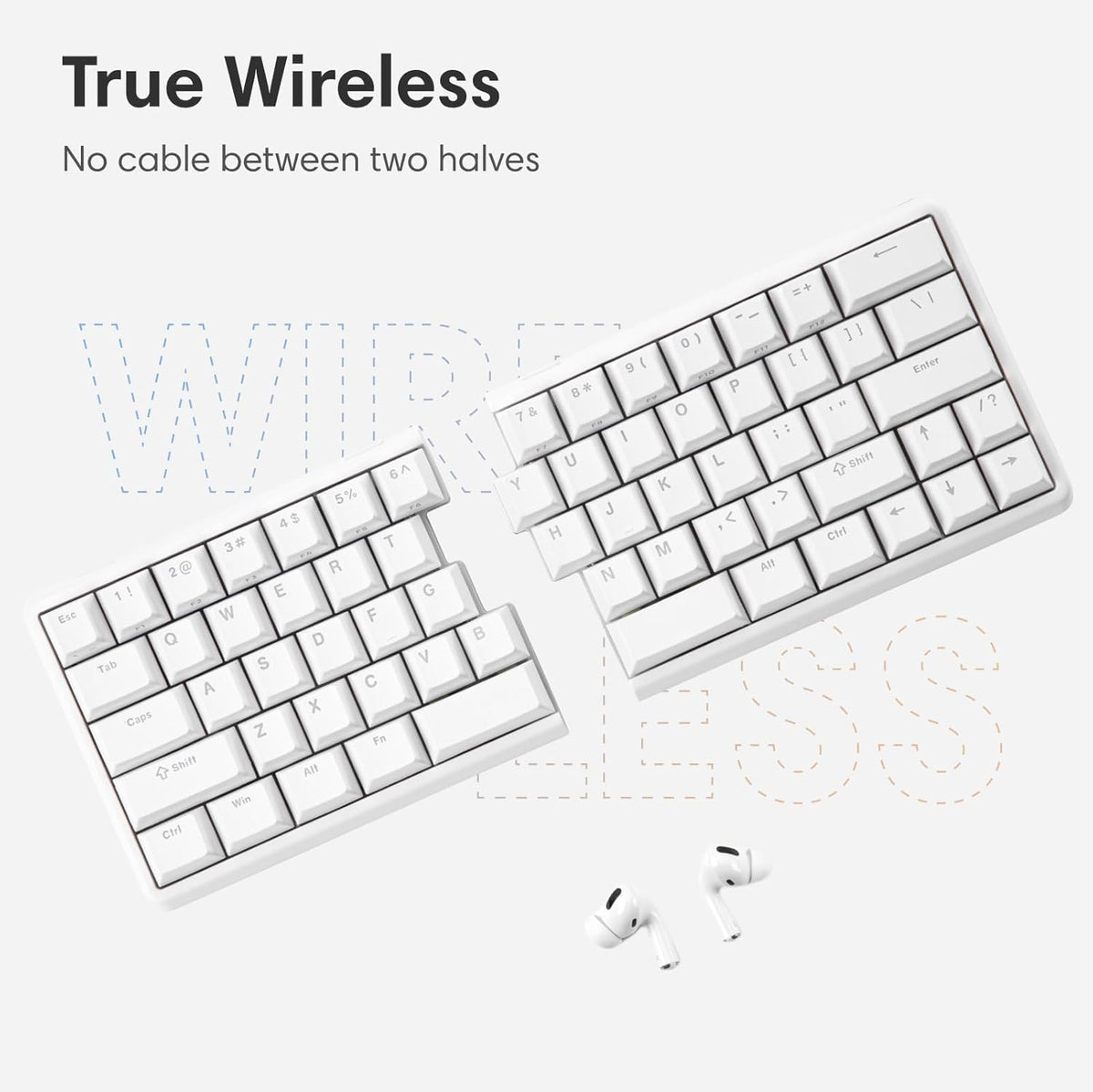 Lite: Wireless Ergonomic Split Mechanical Keyboard Hot Swappable, Compact 60% Layout, PBT Keycaps Programmable for Mac & Windows(Tactile,New Standard Version)