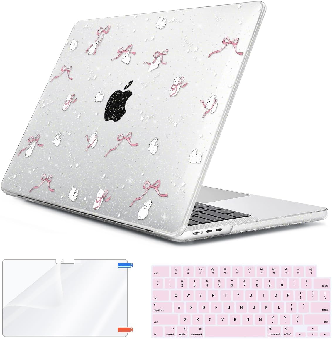 for 2025 2024 2023 2022 MacBook Air 13 inch Case M4 A3240 M3 A3113 M2 A2681 with Touch ID& 13.6" Liquid Retina Display, Plastic Hard Shell&Keyboard Cover&Screen Film&Webcam Cover, Bunny-P