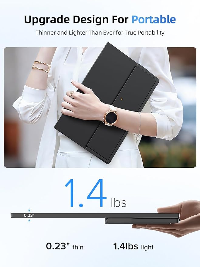 UPERFECT Portable Monitor 15.6 125% sRGB Ultra-Slim Laptop Monitor with Protective Sleeve Built-in Adjustment Stand | Speaker | VESA HDMI USB-C Plug &amp Play Second Screen for Phone Game Console
