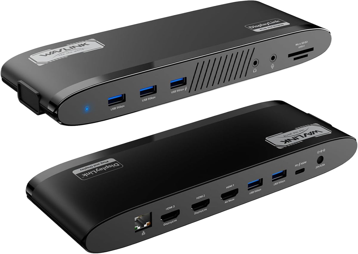 WAVLINK DisplayLink Docking Station 3 Monitors, USB-C Laptop Dock Dual 2K + 4K for Mac & Windows, 13-in-1 with 100W Charging, 3 HDMI, 5 USB Ports, Ethernet, SD/TF, Audio
