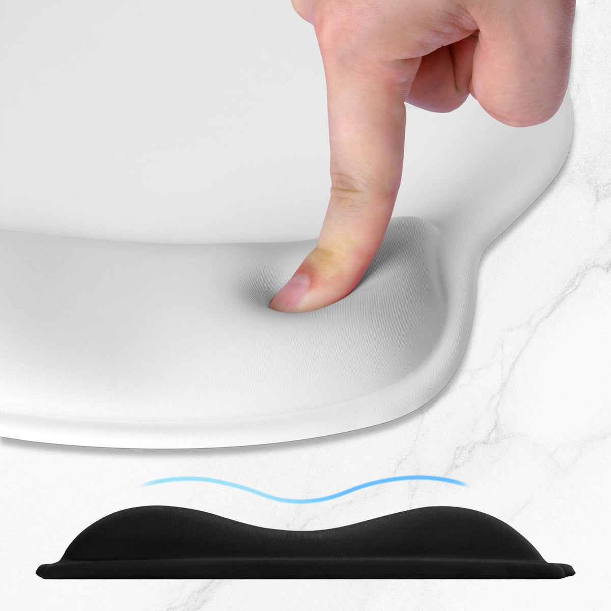 ITNRSIIET Ergonomic Mouse Pad with Wider Memory Foam Wrist Rest +17% - Curved Cushion Reduces Pressure 20%, Pain Relief, Non-Slip, Smooth, Cute Colors, 9.85 x 9 in, White