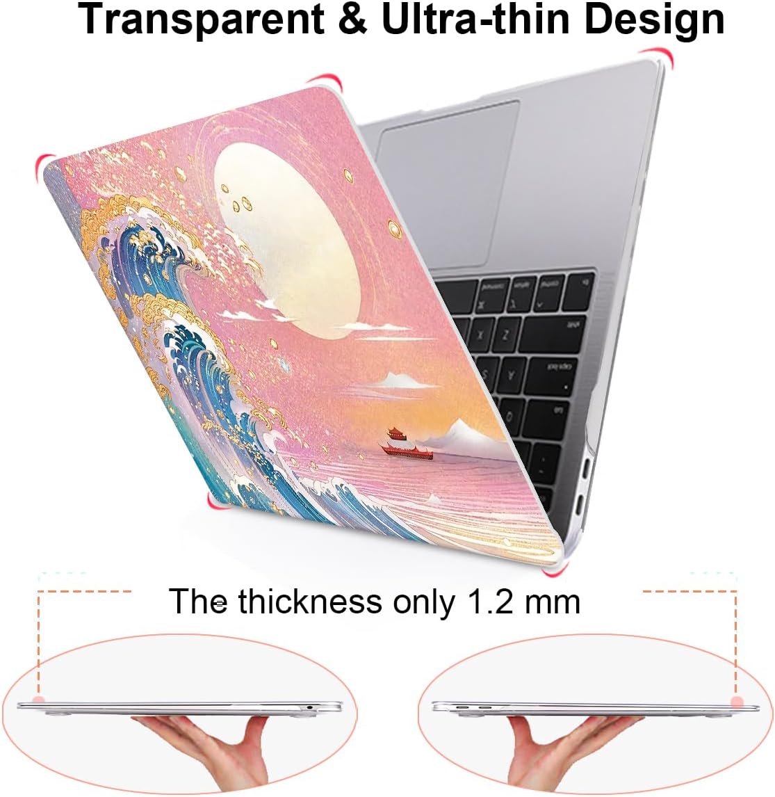 Compatible with 2018 2019 2020 2021 MacBook Air 13 inch Case M1 A2337 A2179 A1932, Clear Printed Pattern Hard Shell Case & Keyboard Cover for Mac Air 13 M1 Touch ID, Sunset Glow Waves