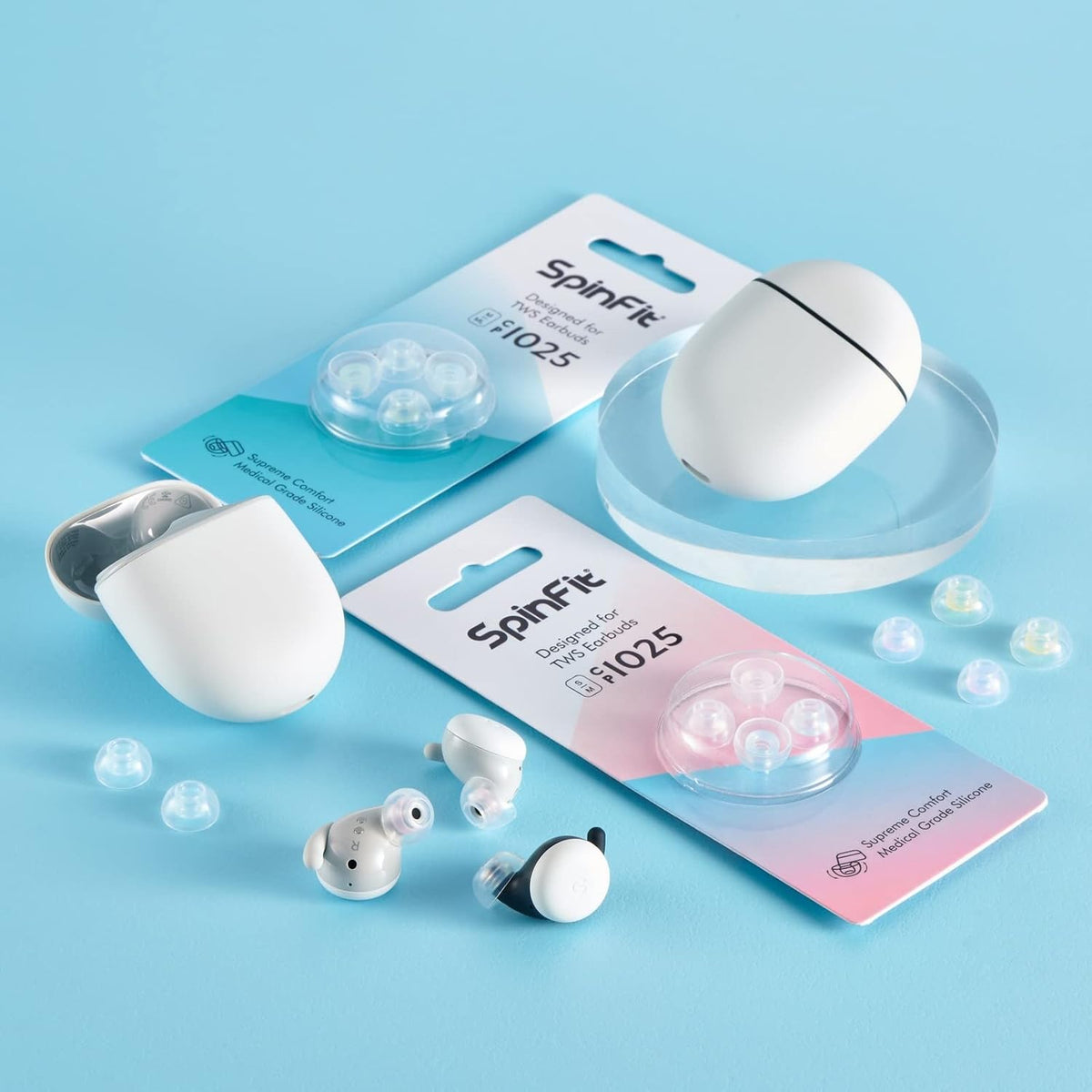 SpinFit CP1025- L/ML- Medical Grade Silicone Patented Ear Tips, Secure Fit and Supreme Comfort Fits MTW3, Galaxy Buds 2, Soundcore Space A40 & More (2 Pairs) (for Nozzle Diameter from 4-5.5mm)