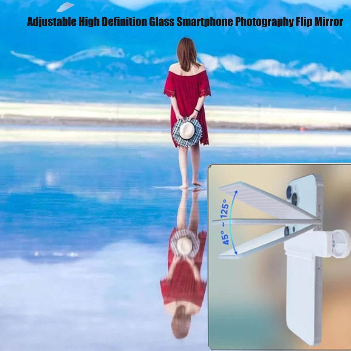 Mirror Effect Lens - Capture Stunning Reflections Instantly,Camera Mirror Reflection Clip for Back Camera Recording, Adjustable Hd Glass Phone Shooting Reflection Mirror (White)