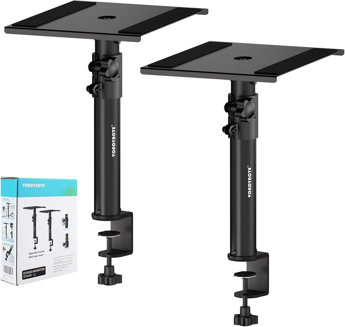 Set of 2 Studio Monitor Stands Desktop Speaker Stands Height Adjustable 12" to 18" Speaker Stands with Desk Clamp