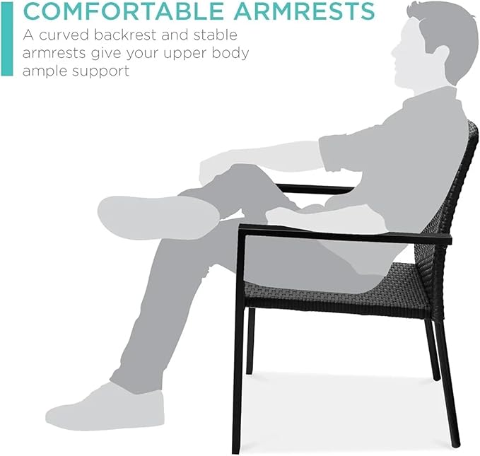 Adjustable Office Computer Chair with Armrest 2pcs Stackable Outdoor Rattan Wicker Dining Chairs with Armrests Steel Frames for Patio(Black)