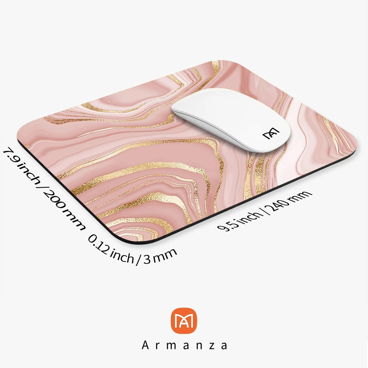 Square Mouse Pad Pink Gold,Personalized Premium-Textured Custom Mouse Mat Design,Washable Mousepad Cloth,Non-Slip Rubber Base Computer Mouse Pads for Wireless Mouse