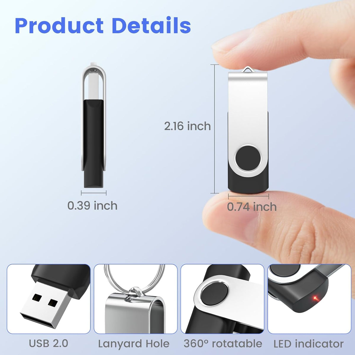 ABLAZE 2GB Flash Drives 500 Pack, USB 2.0 Thumb Drives Bulk Swivel Memory Stick Bulk USB 500 Pack Pendrives 2GB (Mixcolors)