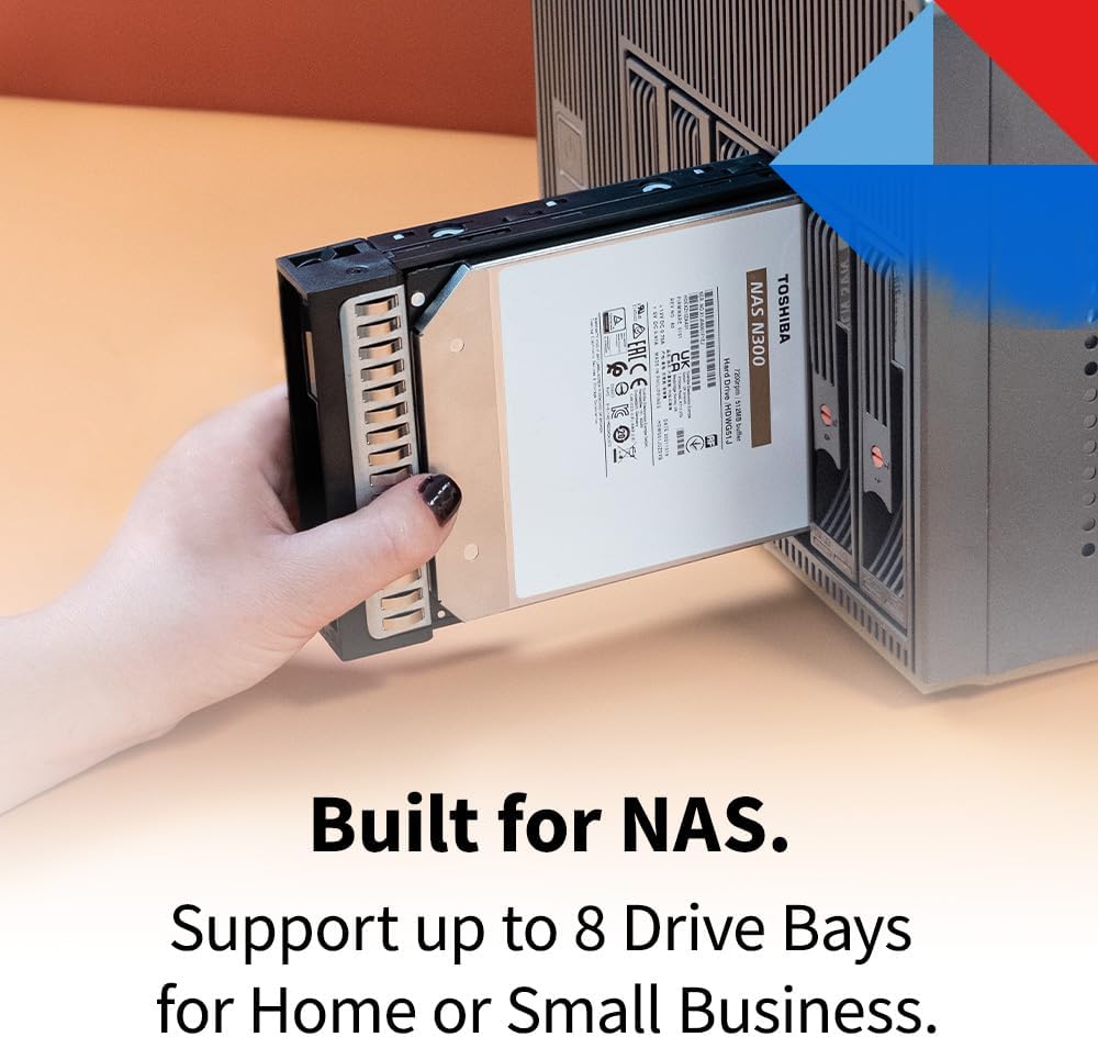 Toshiba N300 8TB NAS 3.5-Inch Internal Hard Drive - CMR SATA 6 GB/s 7200 RPM 512 MB Cache - HDWG780XZSTA