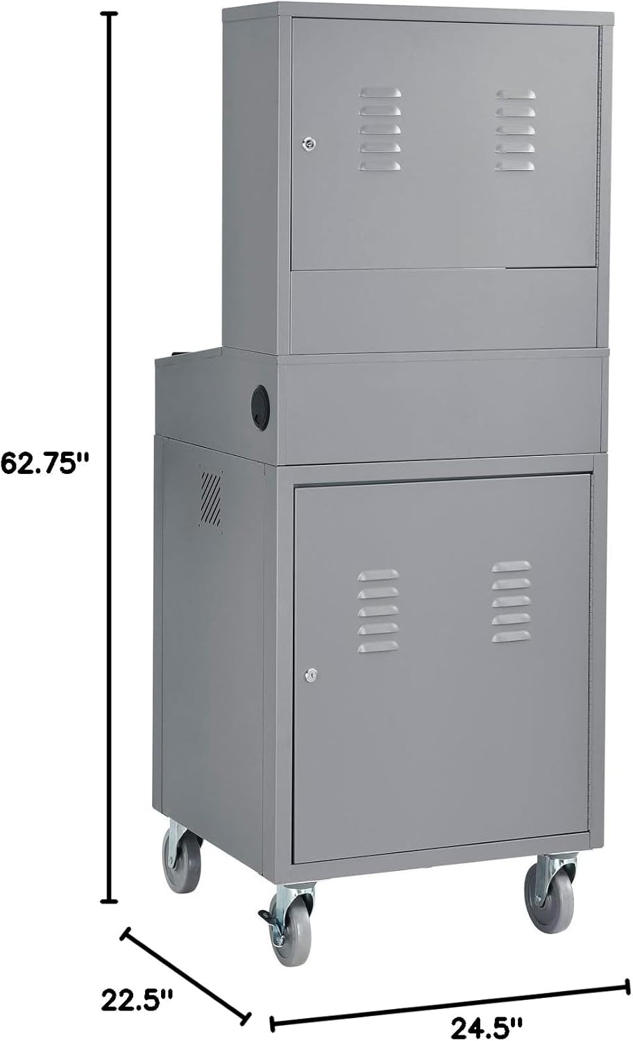 Global Industrial Mobile Security LCD Computer Cabinet Enclosure for 24" Diagonal Monitors, Steel Construction, Gray Powder Coat Finish, 24-1/2"W x 22-1/2"D x 62-3/4"H