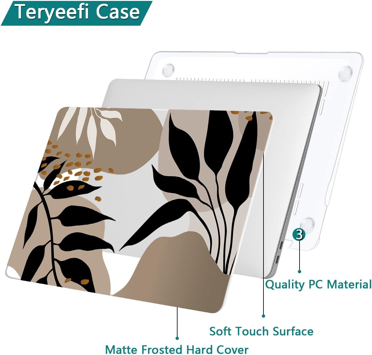 Teryeefi Compatible with MacBook Pro 13 inch Case 2020 2021 2022 2016-2019 Model M1 & M2 A2338 A2251 A2289, Hard Shell Keyboard Cover for Touch Bar, Tropical Leaf, Leaves
