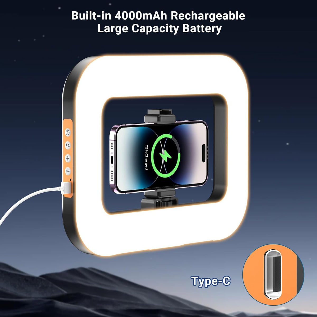 Rechargeable Ring Light Without Stand, Cordless Square Ring Light for 360 Photo Booth Accessories, Phone Video Stabilizer for iPhone with 4000mAh Built-in Battery for Video Recording Streaming