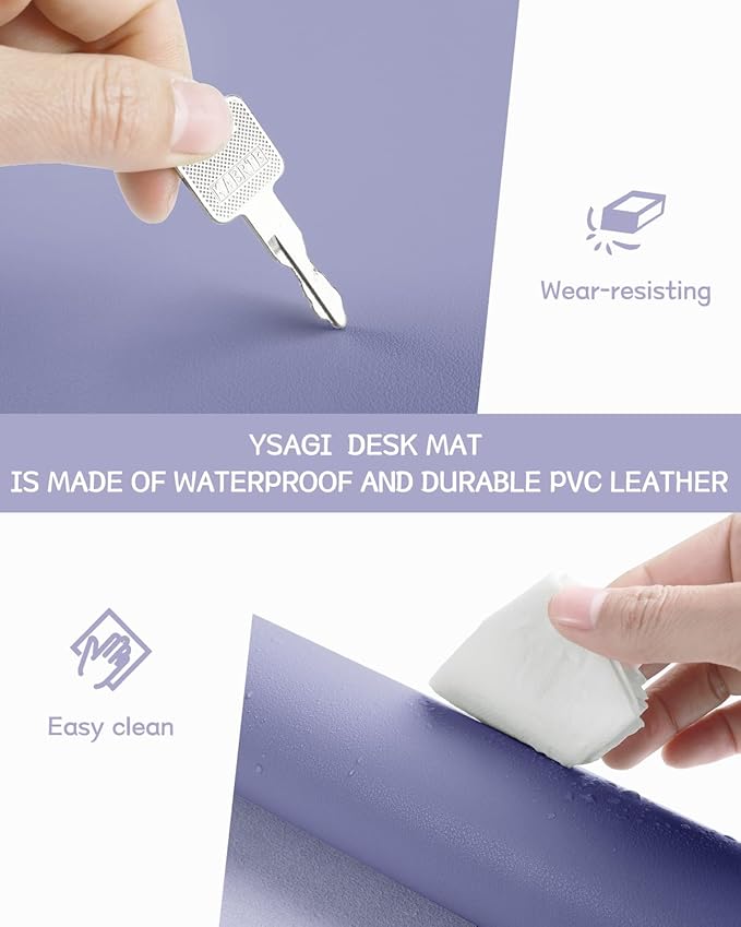 YSAGi Non-Slip Leather Desk Pad XL Size, Waterproof Laptop Computer Desk Keyboard Mat, Table Protector Blotter Mat, Large Mouse Pad for Office/Work/Home/Decor(Lavender, 47.2" x 23.6")-No Band