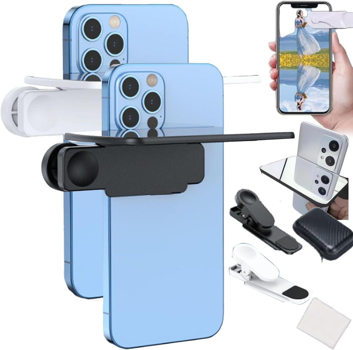 Mirror Effect Lens - Capture Stunning Reflections Instantly,Camera Mirror Reflection Clip for Back Camera Recording, Adjustable Hd Glass Phone Shooting Reflection Mirror (Mix)