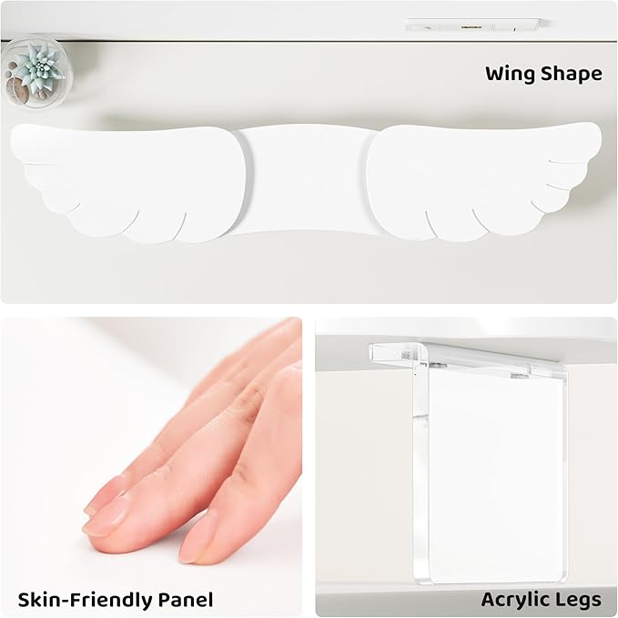 AFOOYO Dual Monitor Stand Riser, Wing-Shaped Sturdy Desktop Wood Stand for 2 Monitors, White Riser for Laptop, PC, Computer