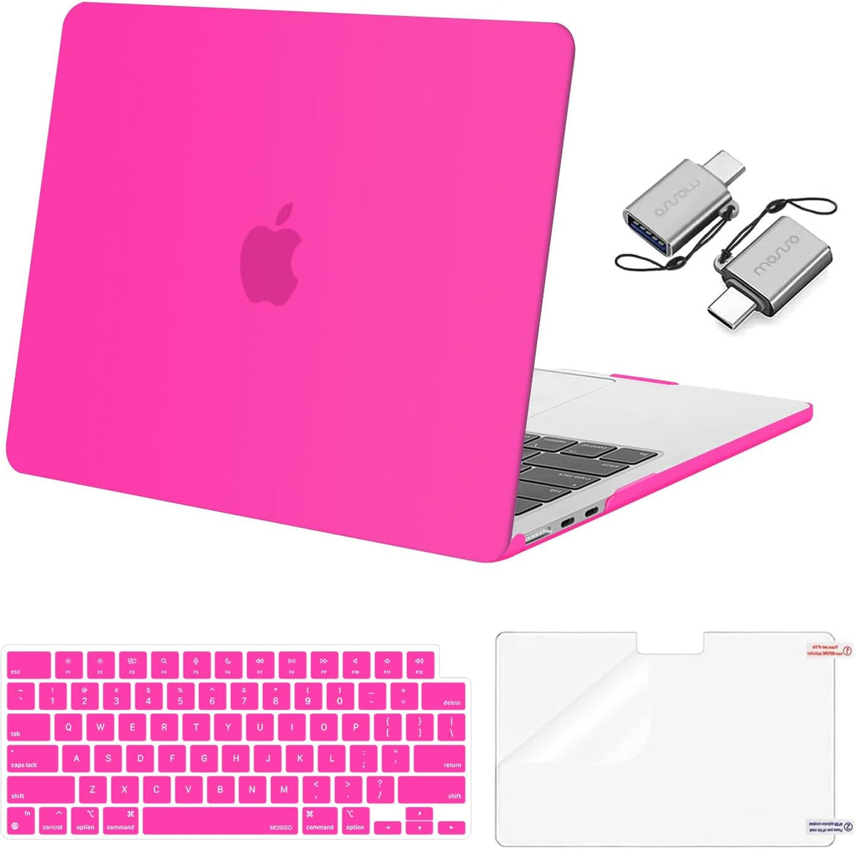 MOSISO Compatible with MacBook Air 13 inch Case 2025 2024 2023 2022 M4 A3240 M3 A3113 M2 A2681, Plastic Hard Shell&Keyboard Cover&Screen Film&Type C for MacBook Air 13.6 inch Case, Bright Rose