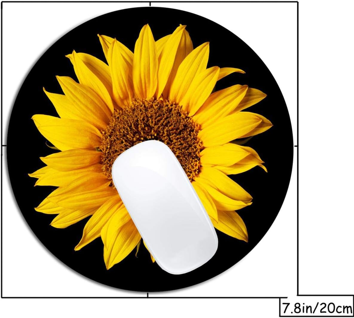 Sunflower On Black Sun Flower Mouse Pad Round Non-Slip Rubber Mousepad Laptop Office Computer Decor Cute Desk Accessories Customized Design Mouse Pad