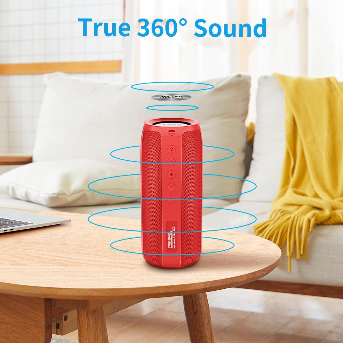 Bluetooth Speaker,MusiBaby M88 Speakers,Dual Pairing, Bluetooth 5.3,Loud Stereo Sound,Booming Bass,30H Playtime for Home& Outdoor Party,Beach,Portable Speaker,Gifts(Red)