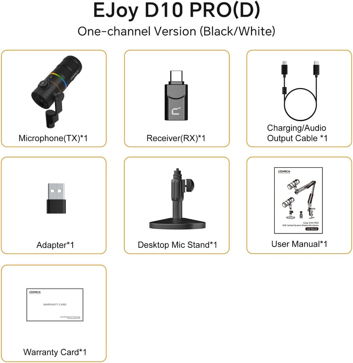 COMICA D10 Pro D Wireless/XLR/USB Dynamic Microphone with Receiver Desktop Stand- Dual Channel Cardioid Mic, 45H Battery, RGB Lights, CalMix Denoise for Gaming/Streaming/PD(PC, PS4/5, Mac,Phone)-Black