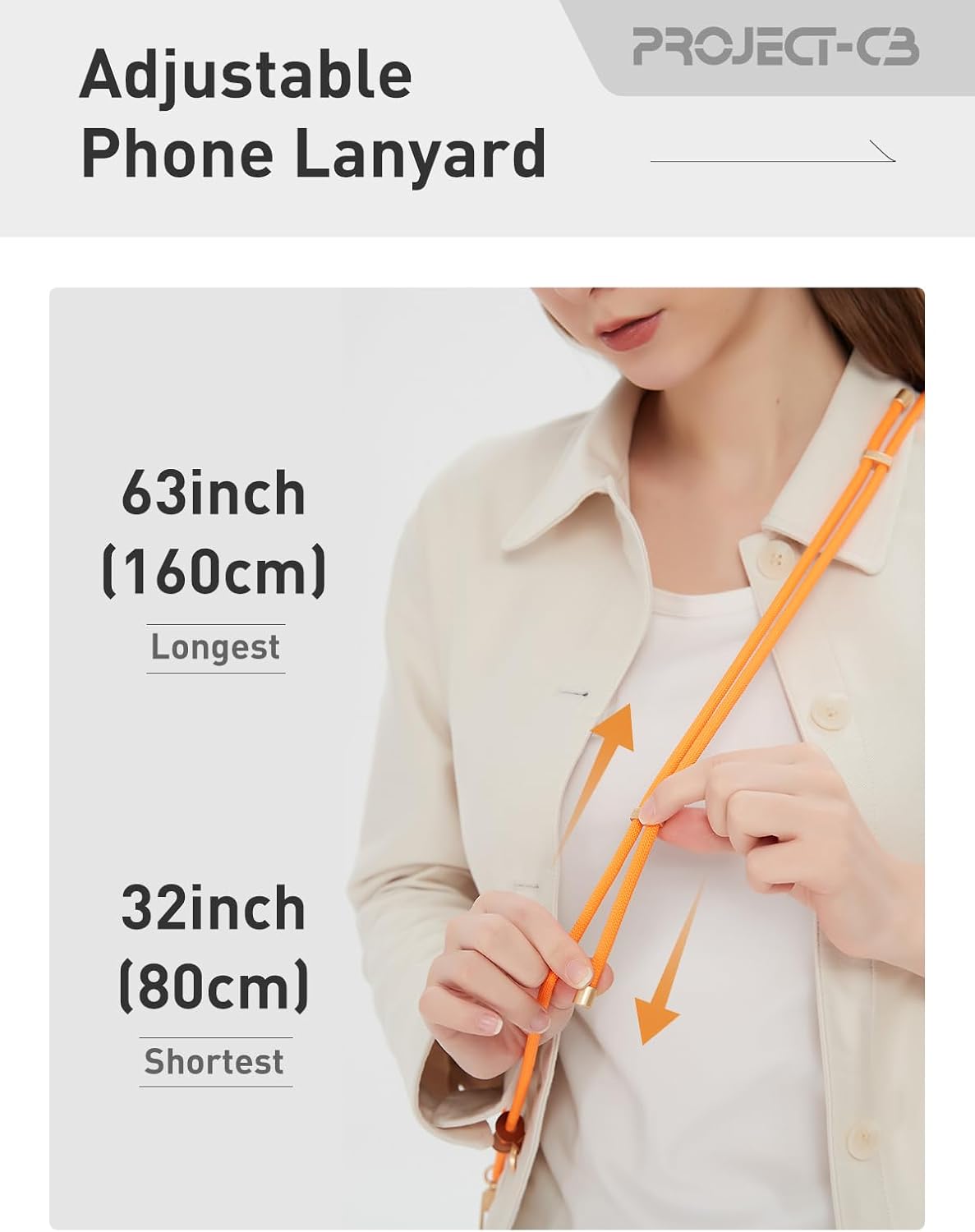 project-cb Cell Phone Lanyard 1,Phone Tether Tab 2,Crossbody Strap,Lanyards for Around the Neck,Adjustable Strap 80-160cm (FoggyBlack-S)