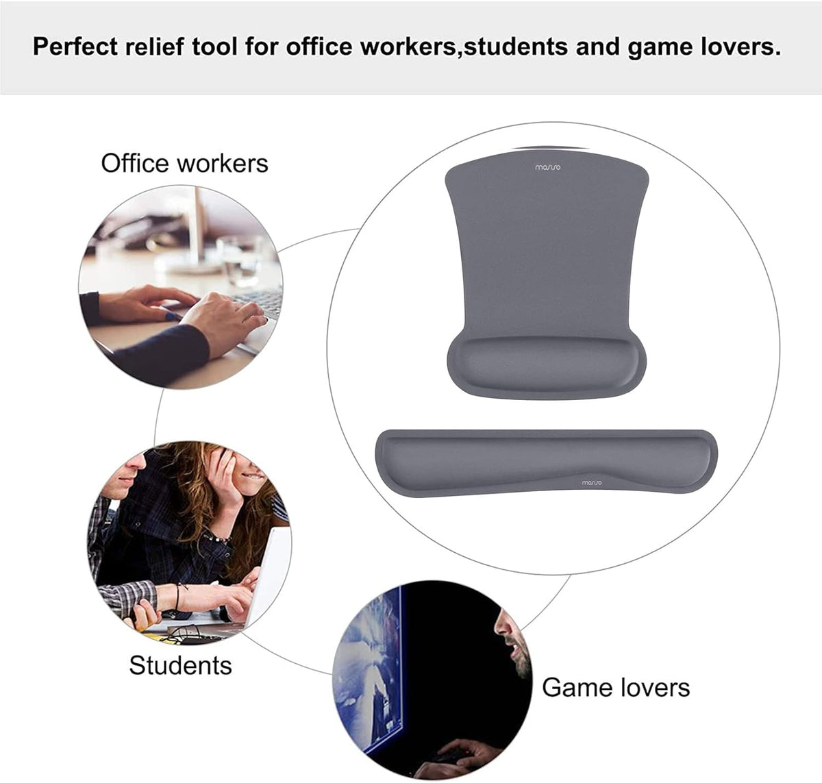 MOSISO Wrist Rest Support for Mouse Pad & Keyboard Set, Ergonomic Mousepad Non-Slip Base Home/Office Pain Relief & Easy Typing Cushion with Neoprene Cloth & Raised Memory Foam, Space Gray