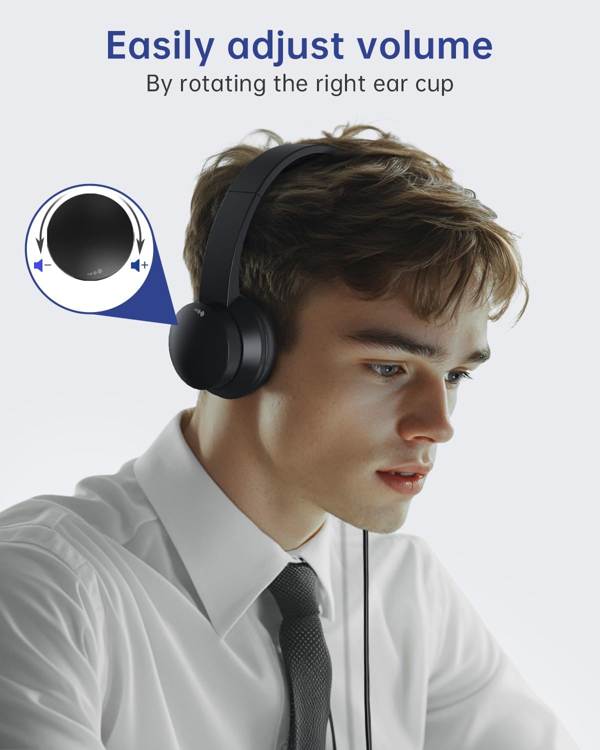 USB Headset with Microphone for PC, Wired Headphones with Mic USB Headsets with Noise Cancelling Microphone, Computer Headset with Microphone for Home Office Online Class Teams Skype（Black）
