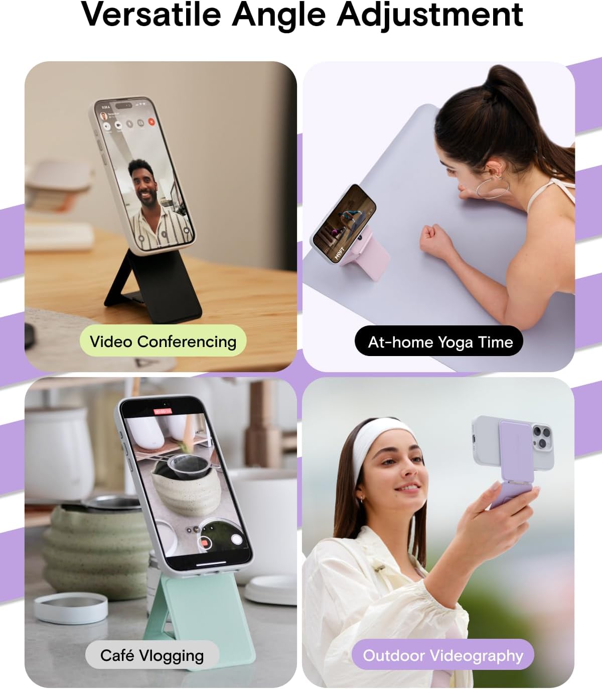 MOFT Phone Tripod Stand Selfie Stick for iPhone, Multi-Angles iPhone Stand, Lightweight & Portable Phone Holder, Strong Magnets, MOVAS Vegan Leather, Travel Essentials, Seafoam (Without Card Slot)