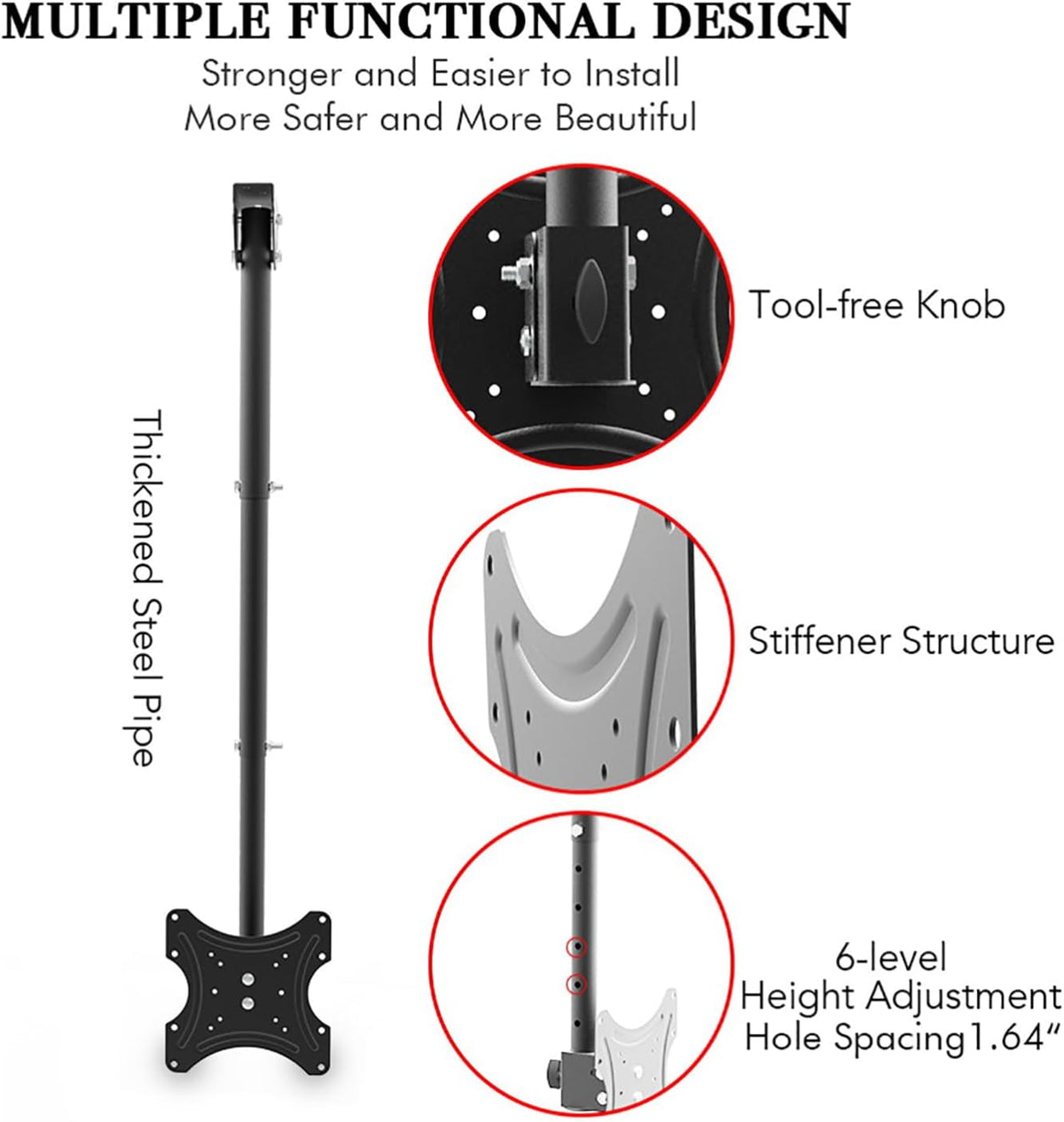 BIVVI 32-55 Inch 55Lbs,Max 200X200mm,Black Ceiling TV Mount Fits Most LED, LCD OLED Flat Screen TVs,Universal Wall
