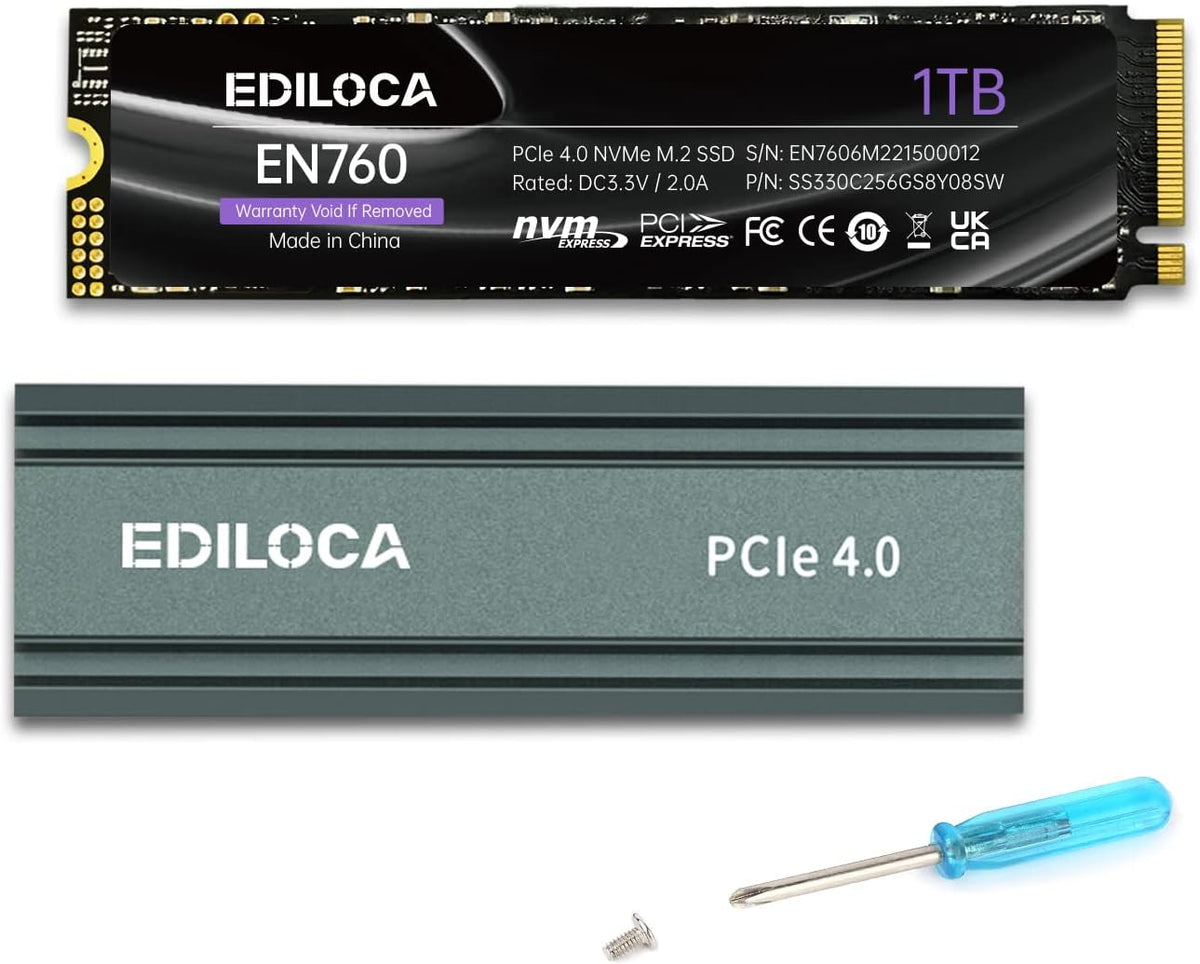 1TB M2 NVME SSD with Heatsink - PCIe Gen4.0 NVMe M.2 2280 3D NAND TLC, 5000MB/s Read, Internal Solid State Drive for PS5/PC, Dynamic SLC Cache, PS5 Storage Expansion, 5-Year Warranty(EN760)
