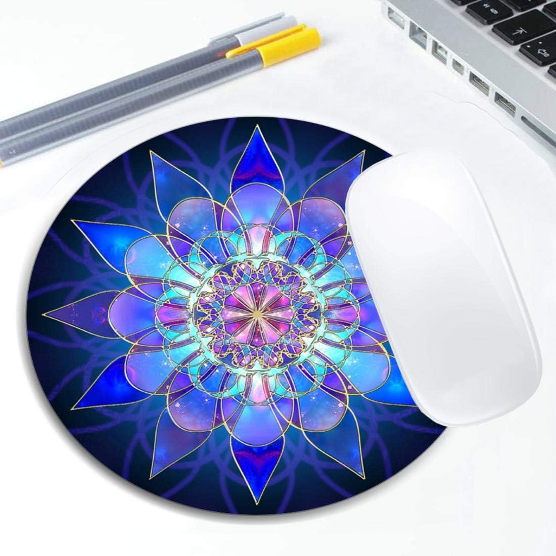 Blue Flower Mandala Mouse Pad Round Non-Slip Rubber Mousepad Laptop Office Computer Decor Cute Desk Accessories Customized Design Mouse Pad