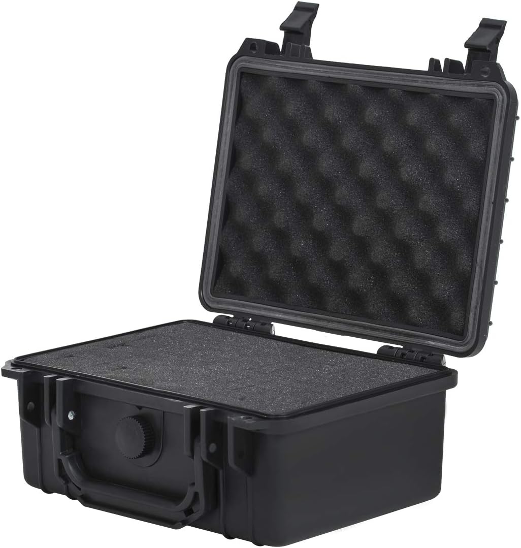 MEIJIA Portable Waterproof Protective Hard Case,Compact Camera Case with Customizable Fit Foam,Elegant Black,Fit for Drones,Camera,Lens, 9.17inchx7.56inchx4.33inch, Black, Dry Case