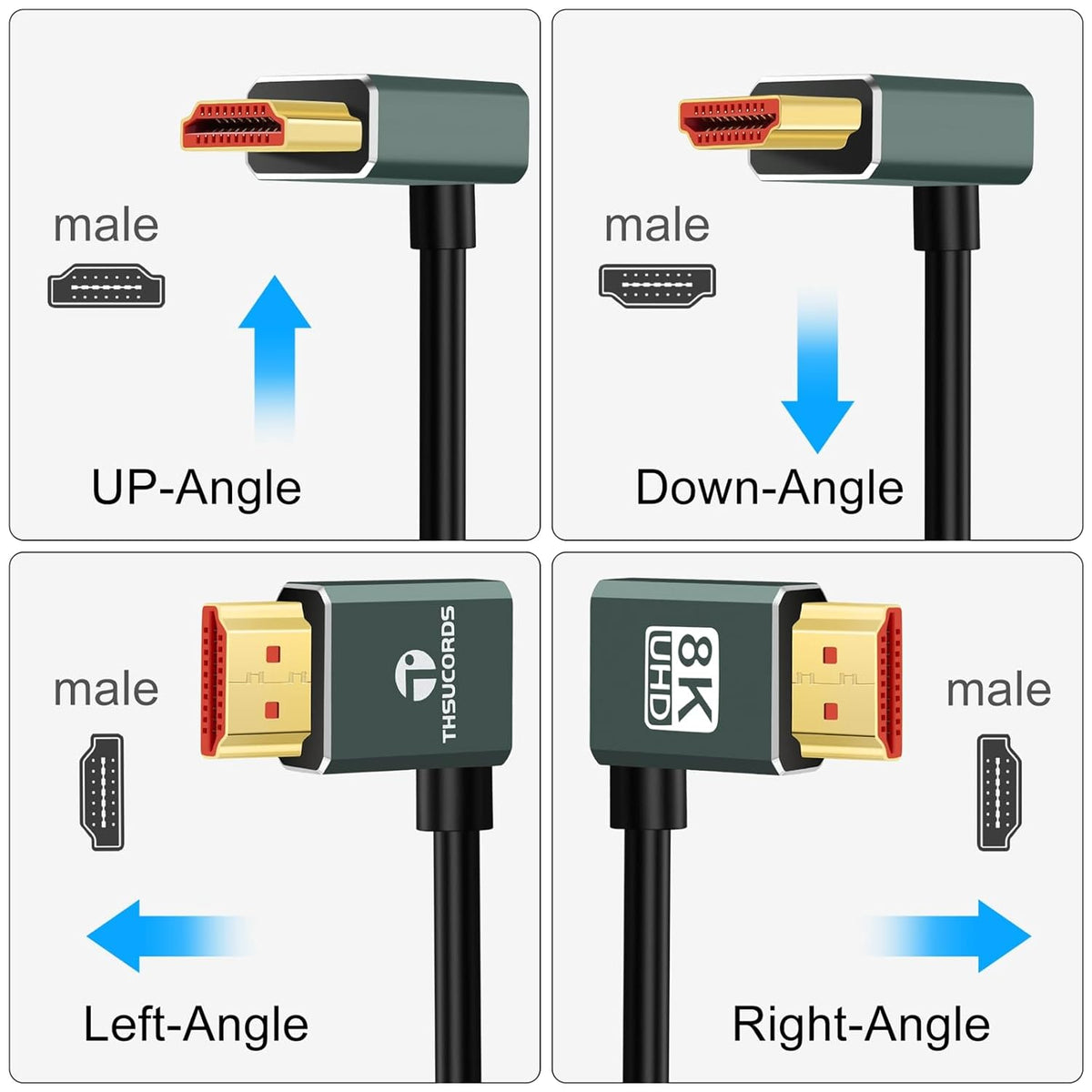 8K 2.1 90 1.6FT, 4K@120Hz 8K@60Hz TV/HDTV/PS5/Blu-ray Thsucords Ultra Thin HDMI Degree Left Angle Cable Flexible Slim