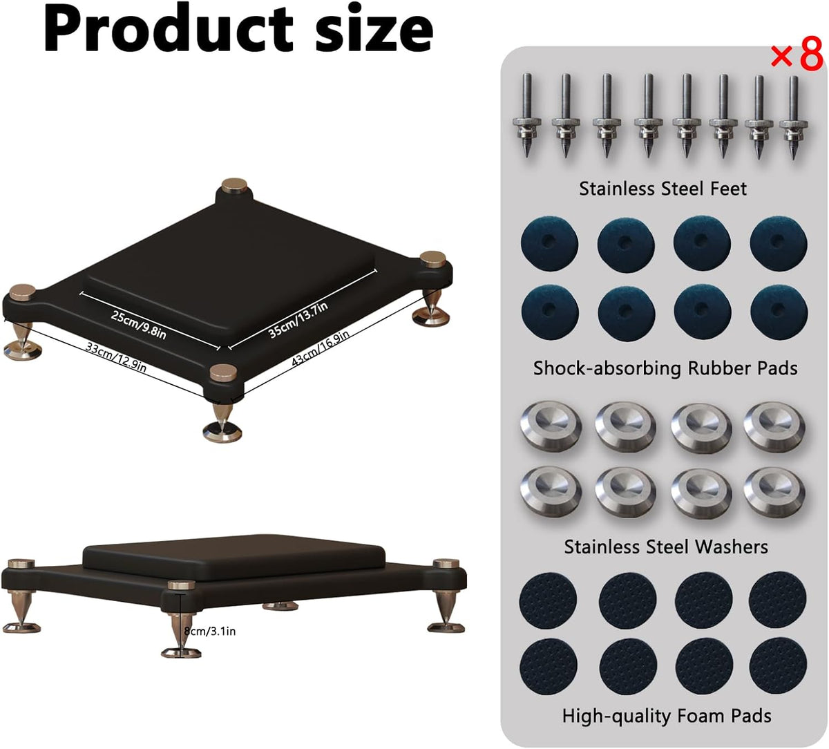 2pcs Subwoofer Isolation Stand, Double-Layered Speaker Isolation Stands with Stainless Steel Metal Feet, Acoustic Speakers Isolation Pad for Floor, Desktop (9.8×13.7in)