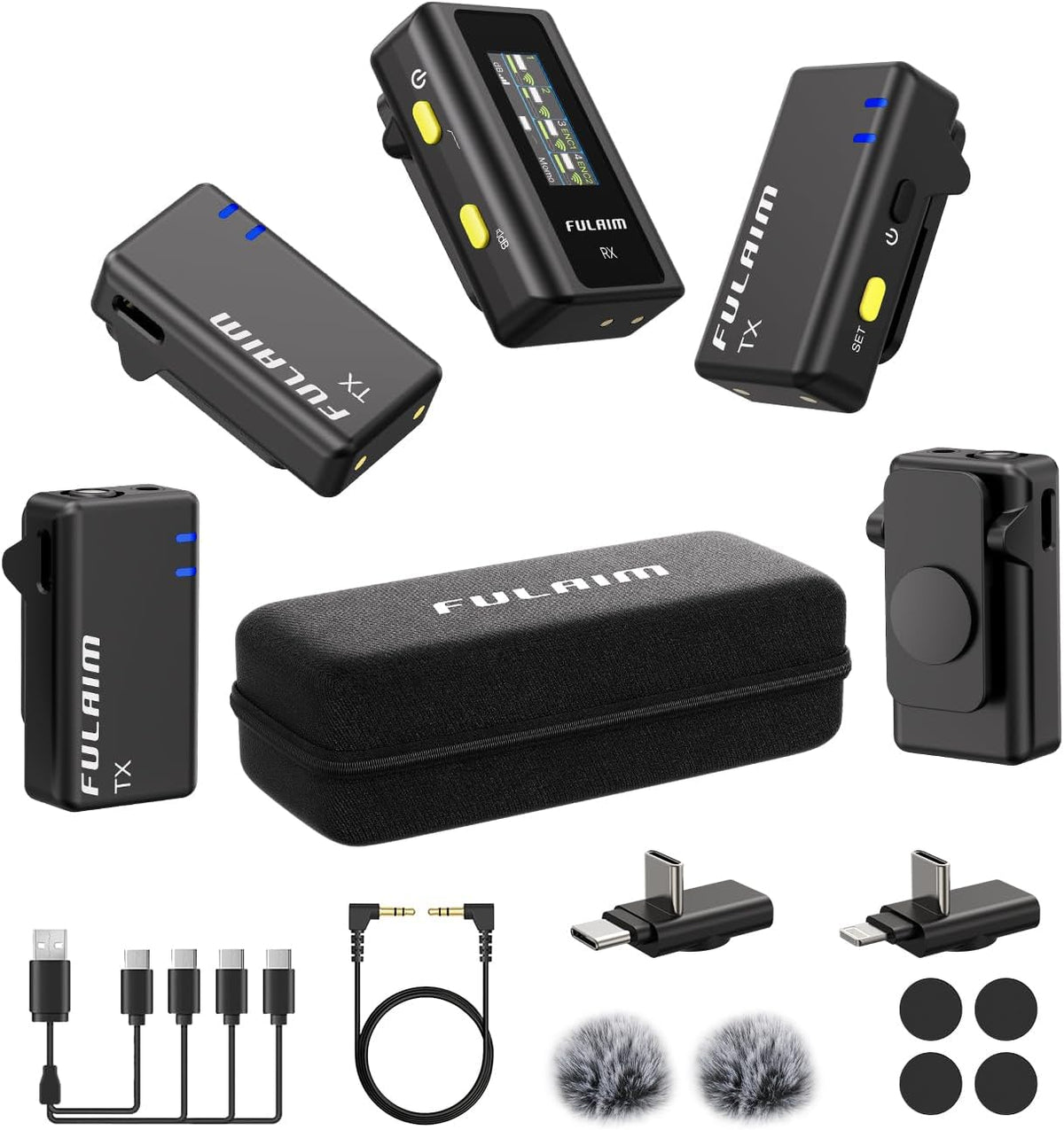 FULAIM X6 Wireless Lavalier Microphones with 4 Transmitter for iPhone, iPad, Android, Camera, Lapel Mic with 48KHz 24Bit, Noise Cancellation for Video Recording, Vlog, YouTube, TikTok