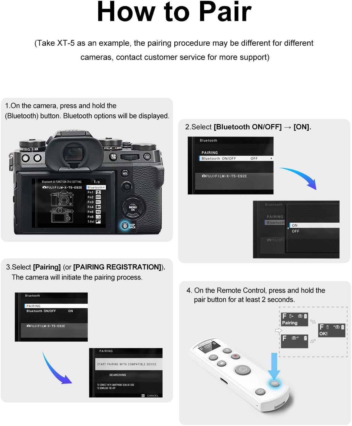 for Fujifilm Rechargeable Wireless Remote Control - Camera Remote Shutter Release with Zoom Focus Compatible with Fujifilm X100 VI/X-M5/X-T5/X-T50/X half/X-S20/X-H2S/X-H2/X-T4/X-T3/X-T30 II/X-M5