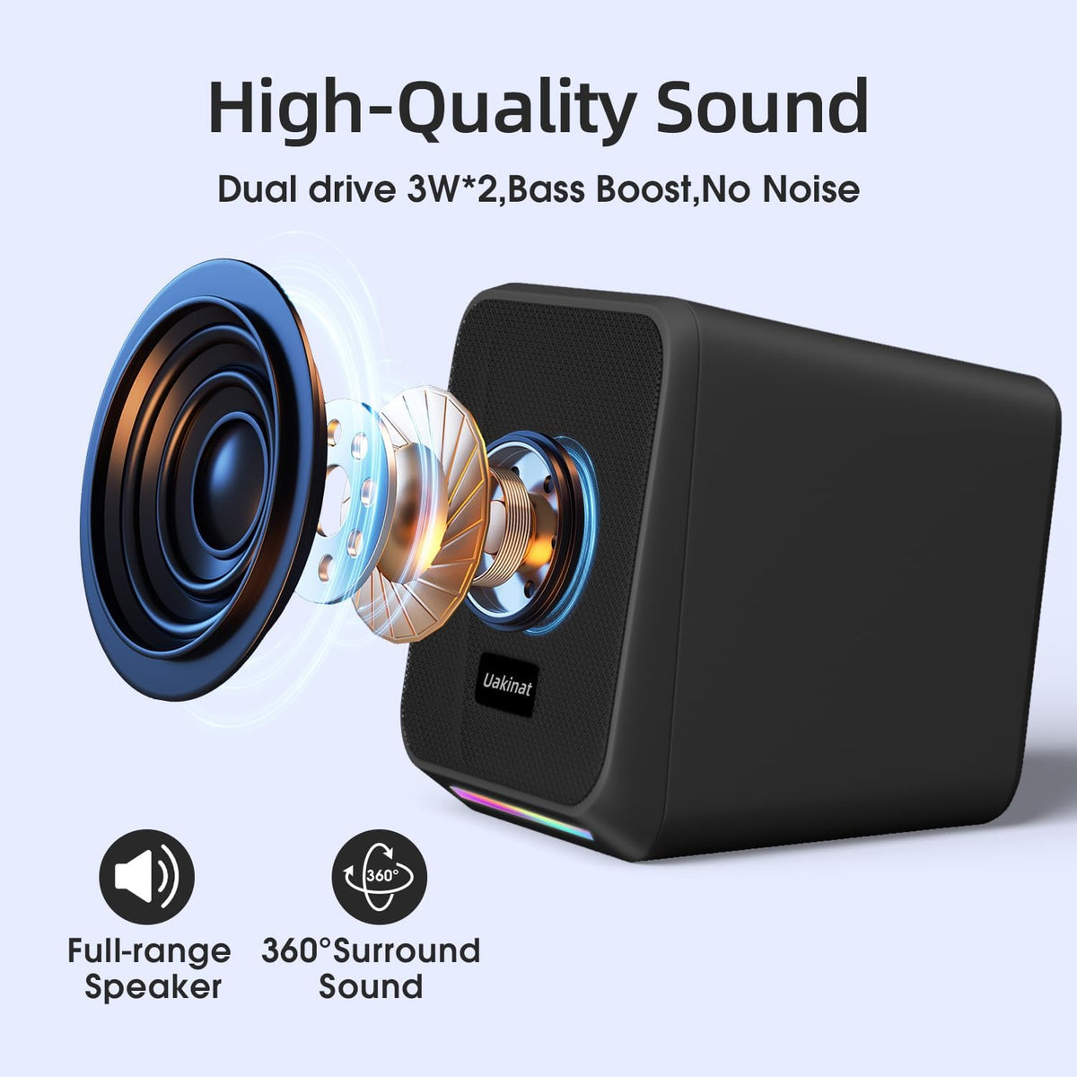 Computer Speakers,with 7 Colorful RGB Lights, Headphone Jack, Enhanced Bass and Volume Control, PC Speakers USB Powered Gaming Speakers for Laptop Monitor PC Tablet Phone