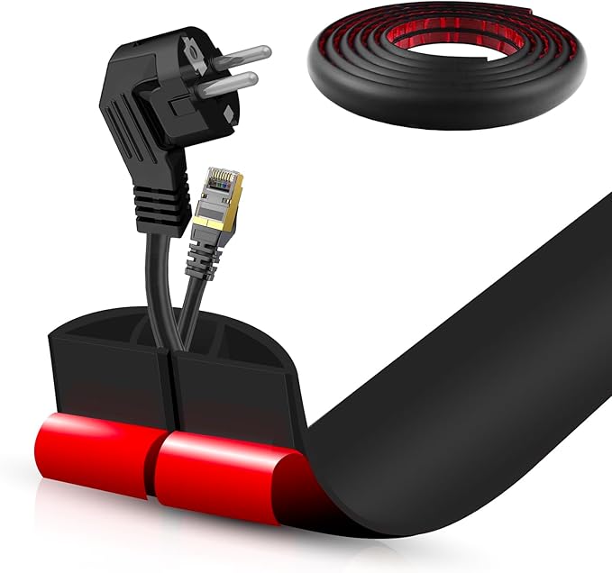 Floor Cord Cover Self Adhesive Cord Hider,10FT Cable Management, Extension Strip Protector for Wires, Prevent Cable Trips for Offices, Gyms, Exhibitions Cavity:0.47"(W) x 0.35"(H) Black