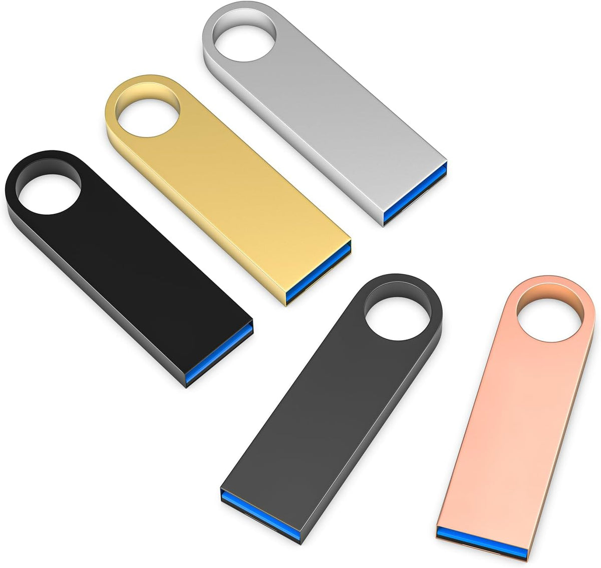 USB 3.0 Flash Drive 64GB 5 Pack, Wooolken High Speed USB 3.0 Thumb Drives Sleek Metal Flash Drives with Keychains, Memory Stick, USB Drive for PC/Computers/Mac/Laptops