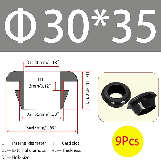 Qrity 9X Rubber Grommets ID 30mm Mount 35mm for Cable