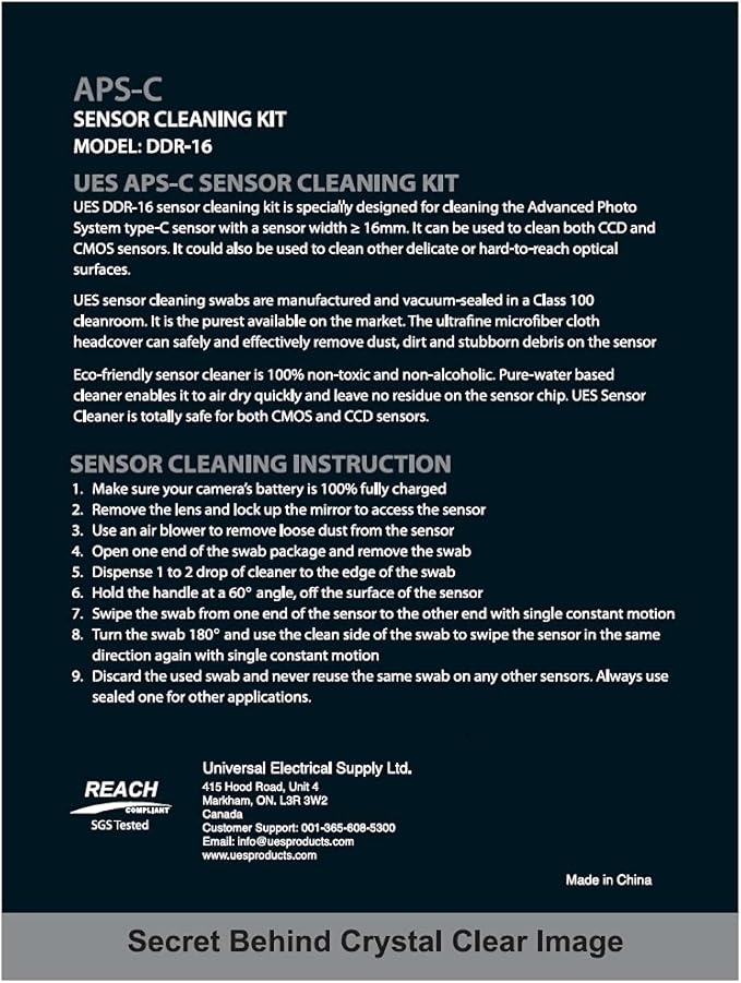 UES DDR16 APS-C Camera Sensor Cleaning Kit (12x16mm Swabs + 15ml Solution)