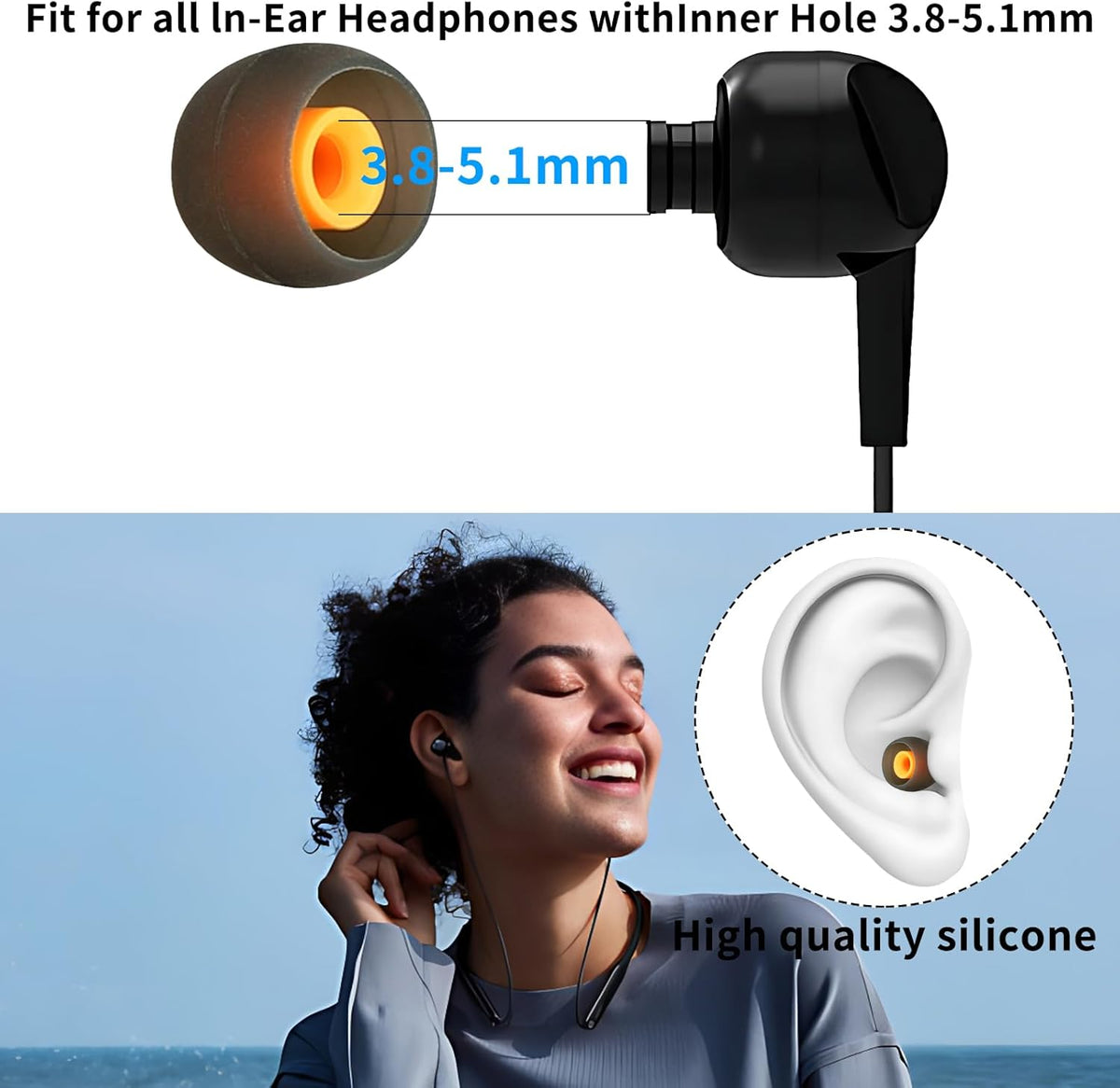 Earbud Tips Ear Bud Tips Soft Anti Slip Washable and Reusable Silicone Replacement Earbud Tips Fit Most in-Ear Earbuds(Inner Hole 3.8mm -5.1mm) 18pcs S M L