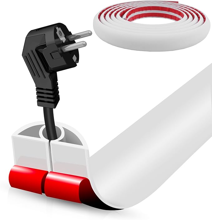 Floor Cord Cover Self Adhesive Cord Hider,10FT Cable Management, Extension Strip Protector for Wires, Prevent Cable Trips for Offices, Gyms, Exhibitions Cavity:0.3"(W) x 0.28"(H) White
