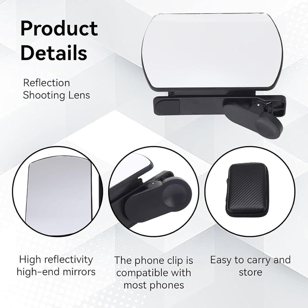 Mirror Effect Lens - Capture Stunning Reflections Instantly, Mirror for Phone to Use Back, Smartphone Camera Mirror Reflection Clip Kit, Reflection Mirror for Outdoor Travel Photography (Black)